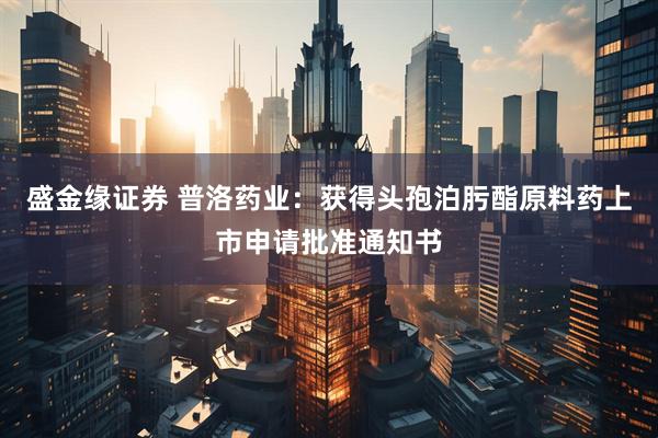 盛金缘证券 普洛药业：获得头孢泊肟酯原料药上市申请批准通知书